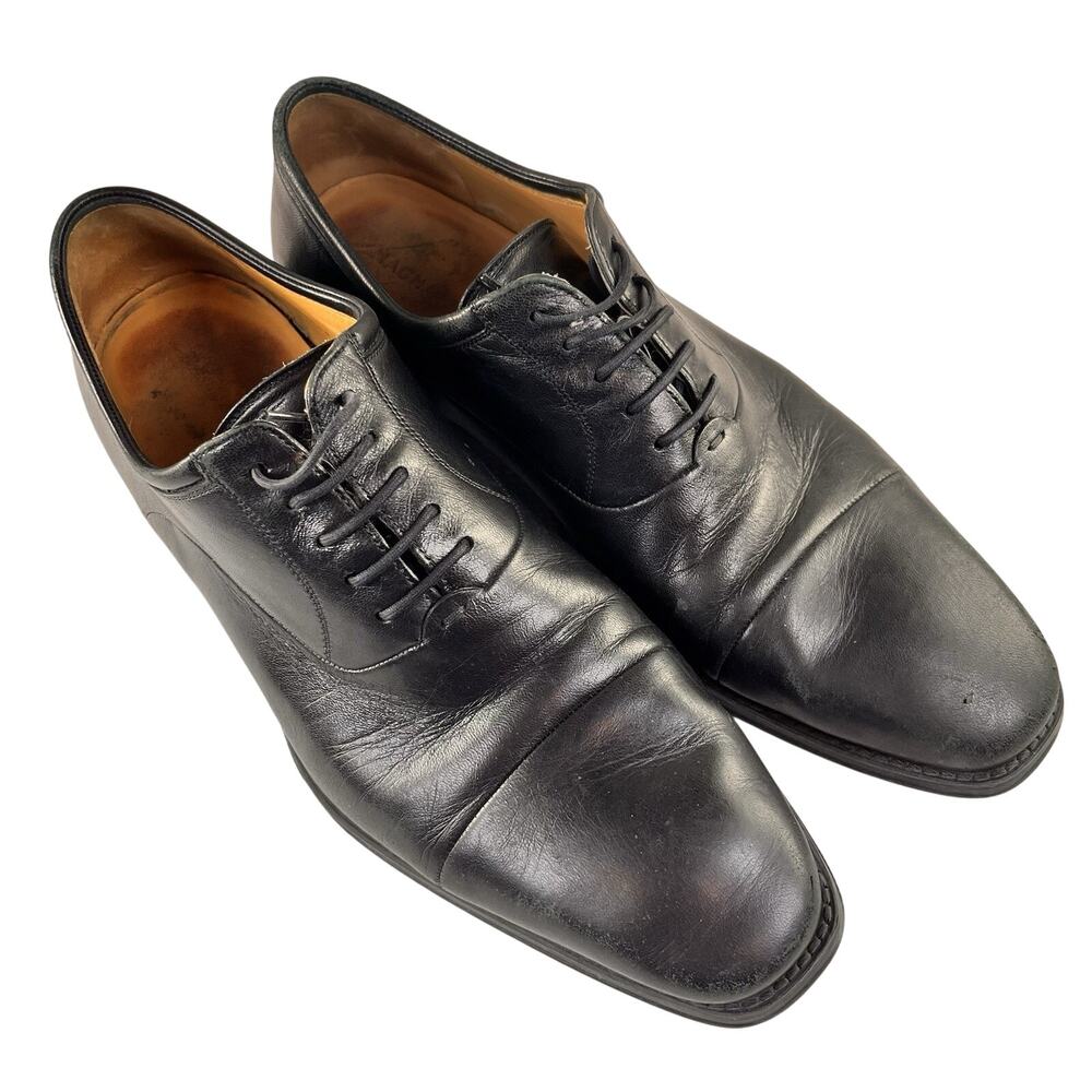 Magnanni Black Cap‎ Toe Oxfords Shoes, Made in Spain, Men's Size 10 D